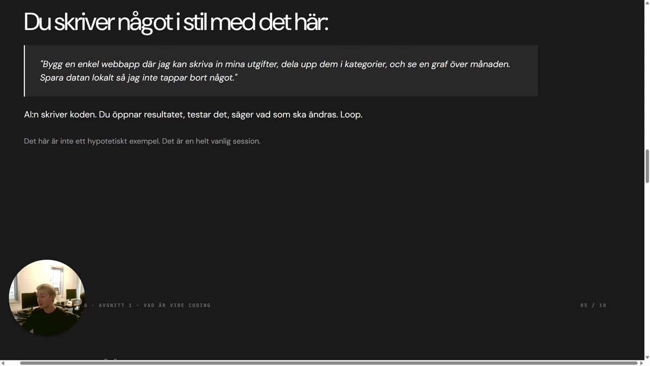 Exempel på en tydlig vibecoding-prompt i ett AI-verktyg