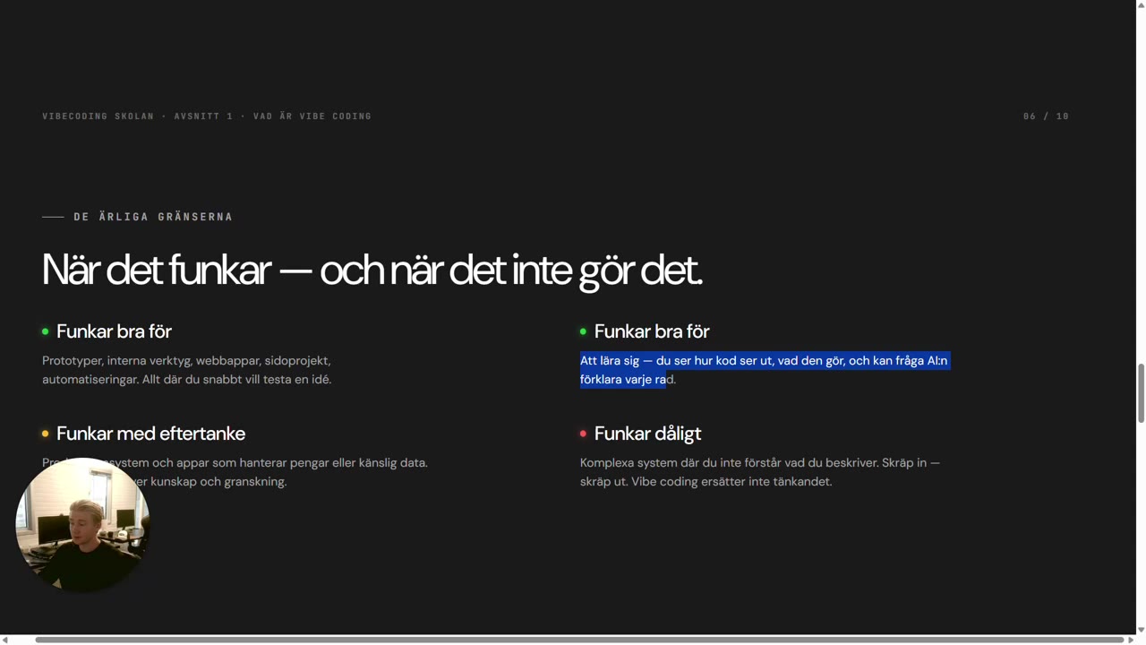 Vibecoding-flödet: beskriva, testa, ge feedback, iterera